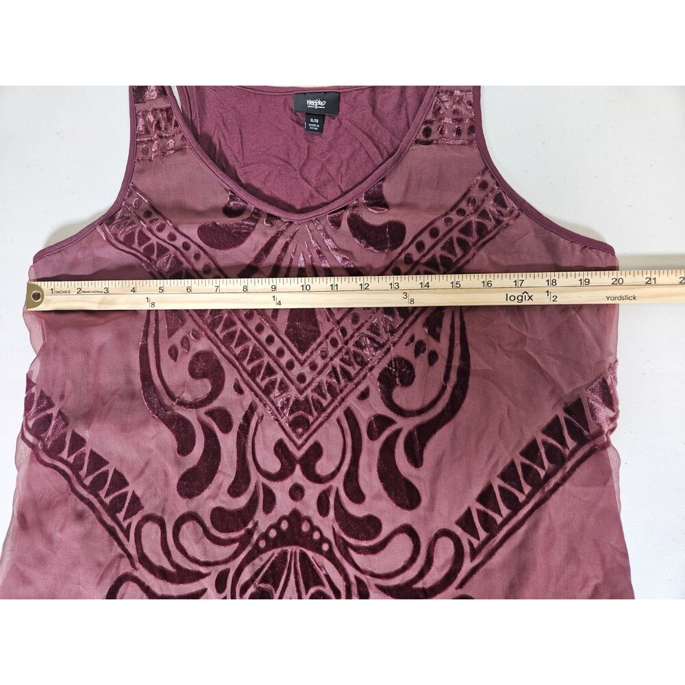 Mossimo Burgundy Tank Top XL Velvet Burnout Art Deco Whimsigoth Whitchy - Picture 6 of 9